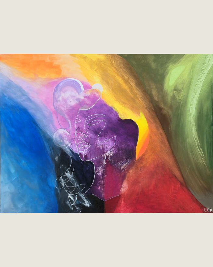 Need Colors, composition colorée avec visage en ligne blanche